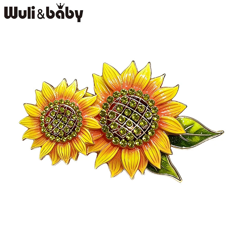 PENDRA Solara 2-Color Enamel Rhinestone Sunflower Brooch