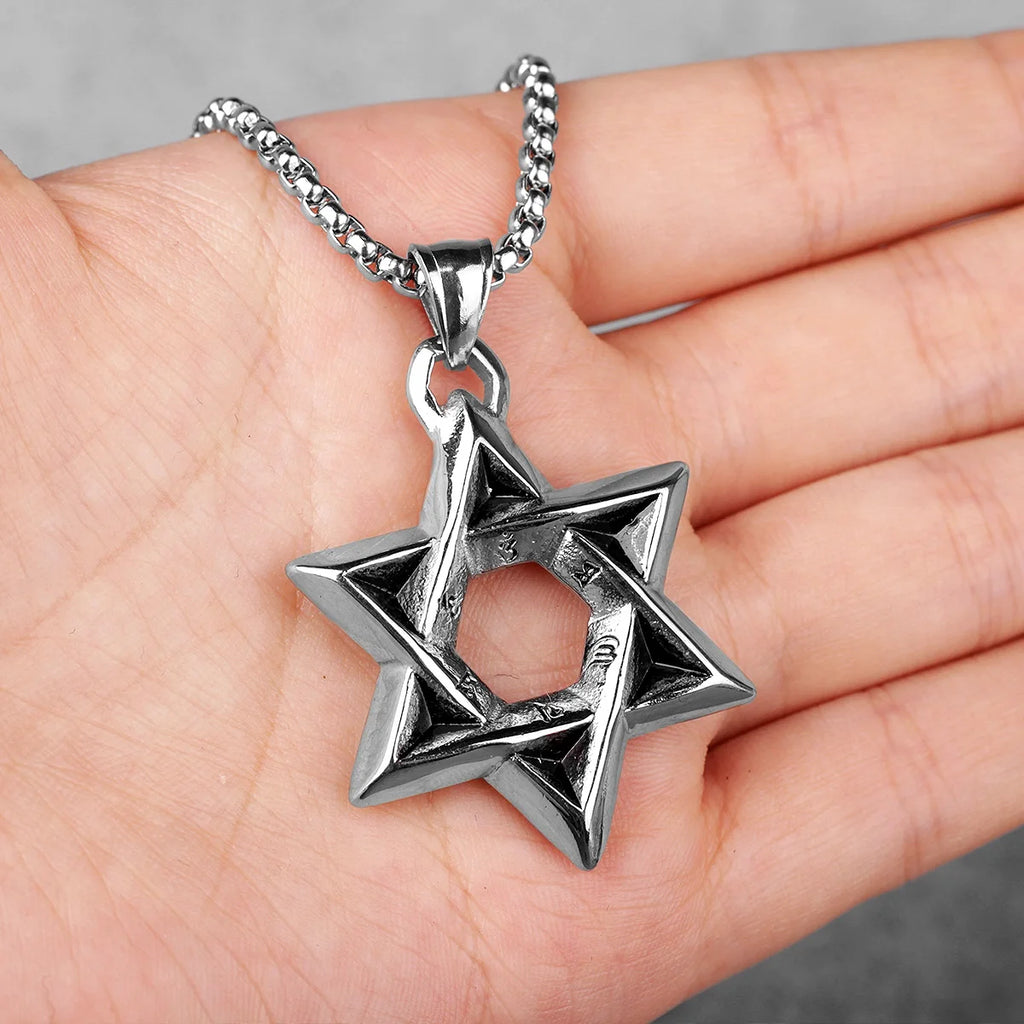 Judaism Hexagram Long Men Necklaces Pendants Chain Punk for Boyfriend Male Stainless Steel Jewelry Creativity Gift Wholesale