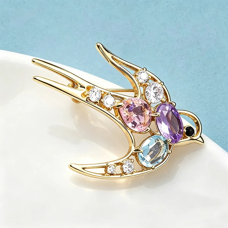 PENDRA Crystal Swallow Flying Bird Brooch