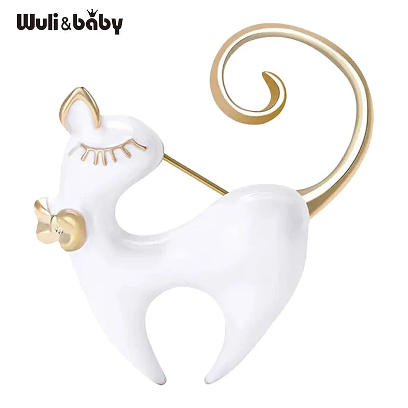 Wuli&baby Vintage Cute Cat Brooches For Women Unisex 2-color Enamel Animal Casual Party Brooch Pins Gifts