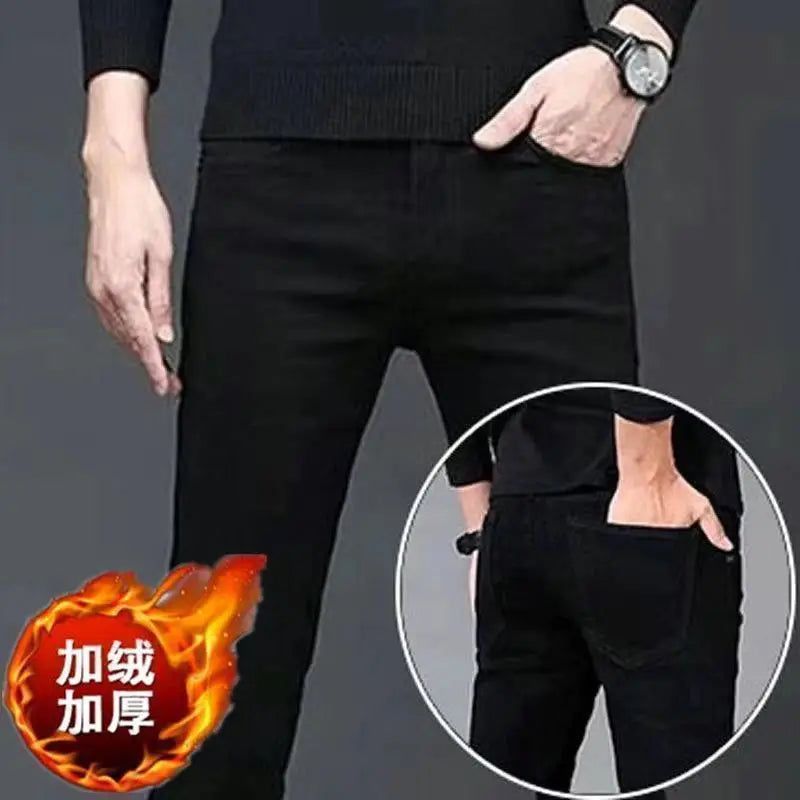 Denim Winter Velvet Thickened Slim-fitting Small Feet Elastic Casual Warm Men's Pants Cotton Trousers Jeans for Men Streetwear
