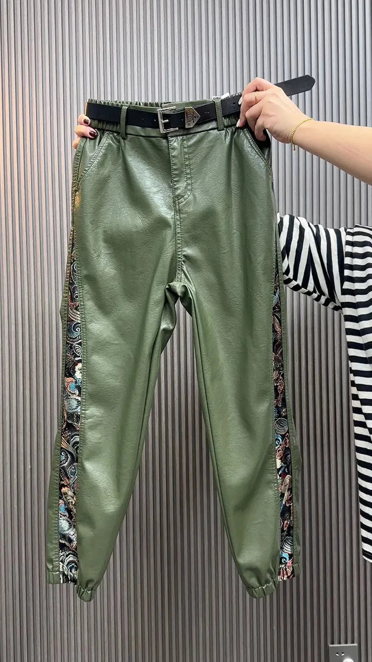 PENDRA Panelled High Waist Straight PU Leather Pants