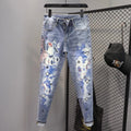 Spring and Autumn 2025 Elastic Slim Small Foot Jeans Men's Korean Trendy Versatile Luxury Clothing Trendy Graffiti Printed Pants