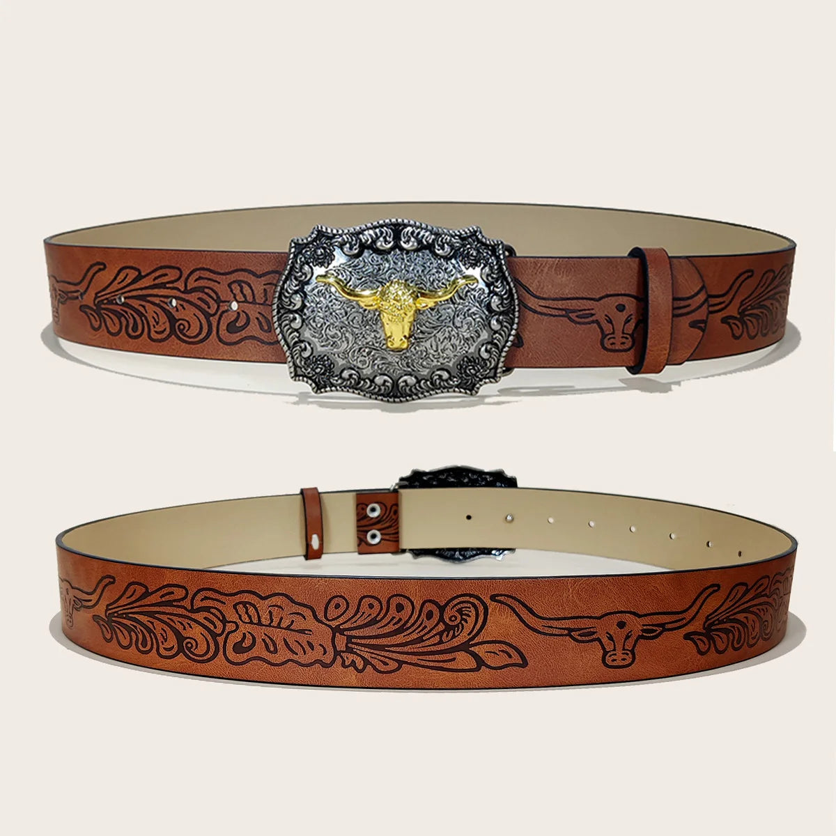 Western Cowboy PU Leather Belt For Men and Women Bull Decoration Waist Strap Punk Accessories Luxury Designer Jeans Belt