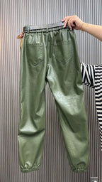 PENDRA Panelled High Waist Straight PU Leather Pants
