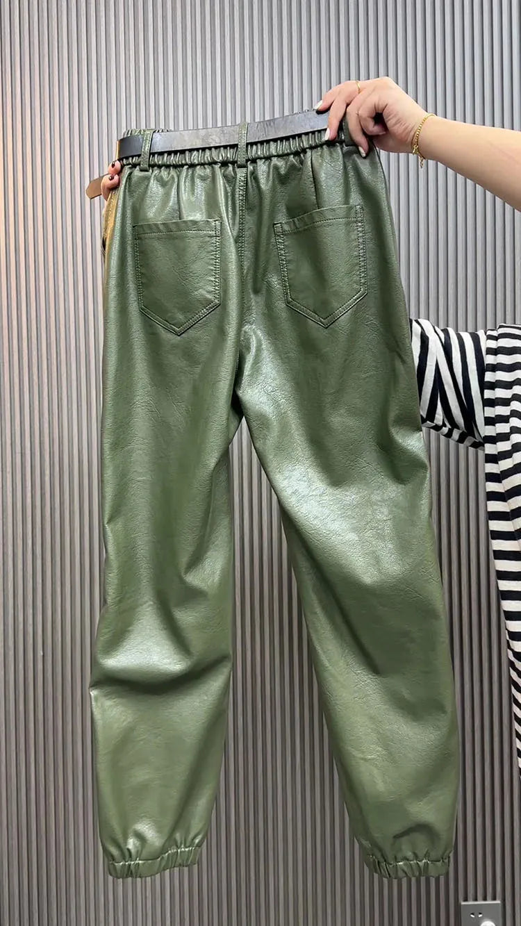 PENDRA Panelled High Waist Straight PU Leather Pants