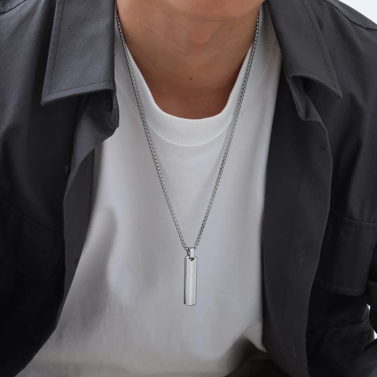 Vertical Long Bar Pendant Necklaces for Men Boys,Stainless Steel Cutting Flower Pendant Necklaces,Casual Jewelry