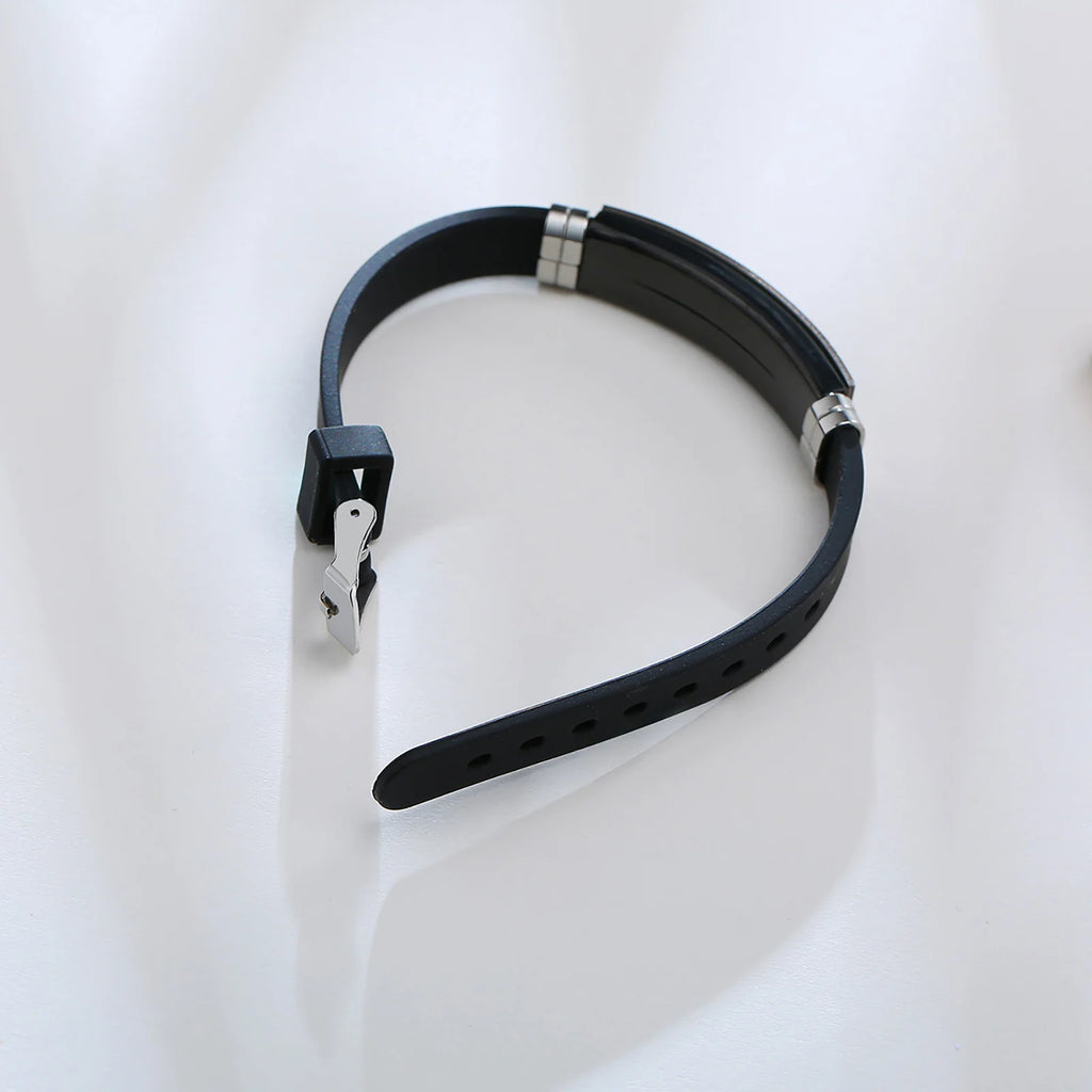 Silicone Bracelet Gift for Dad Husband Him,Waterproof Stainless Steel Bar Adjustbale Wristband,Father's Day Gift