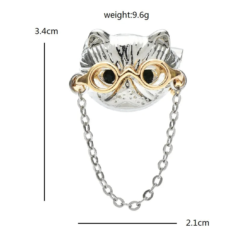 PENDRA Spectacat Chain Metal Cat Brooch