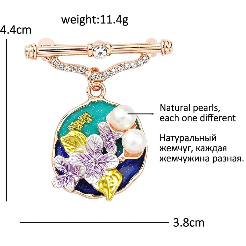 PENDRA Pearlfleur Natural Pearl Oil-Painting Flower Brooch