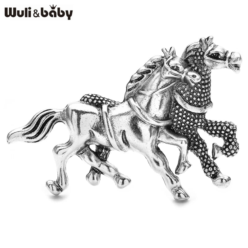 Wuli&baby Vintage Running Horses Brooches For Women Men 2-color Animal Party Casual Brooch Pins Gifts