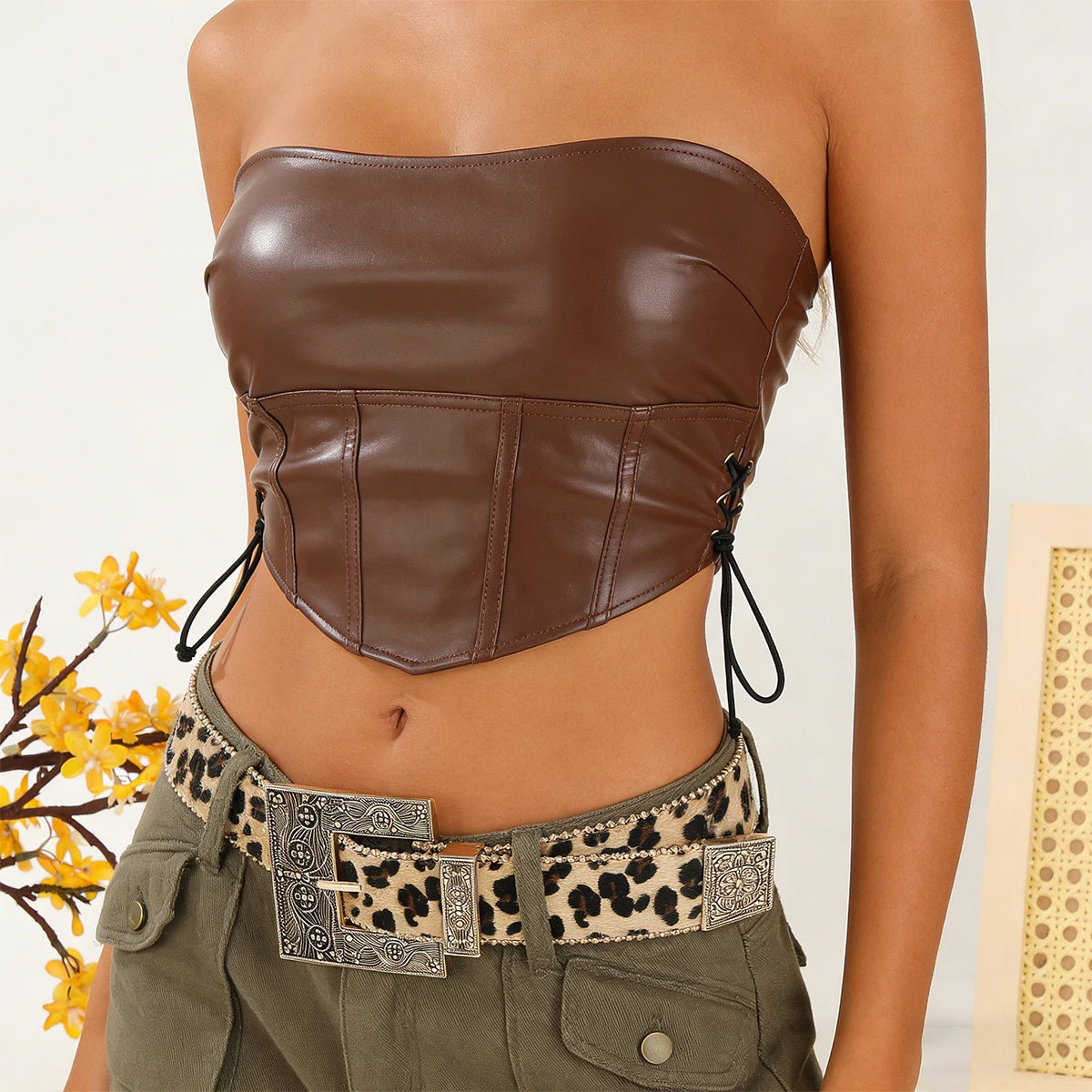 Retro Pattern Print Belts Women Pu Leather Designer Brand Western Cowgirl Waist Belt Y2K Vintage Brown Waistband Accessories