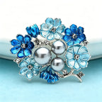PENDRA Azurea Large Pearl Blue Enamel Brooch