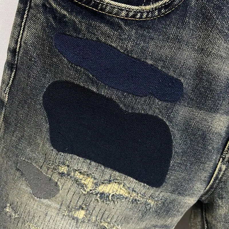 High-end Design Brand Embroidered Elastic Denim Shorts Men's Summer Middle Pants Slim-fitting Korean Breeches Jorts Shorts