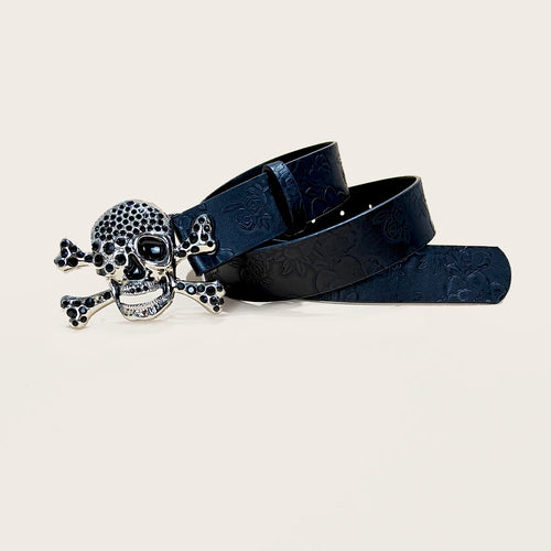 Gothic Accessories PU Leather Belt For men and women Skull Buckle Halloween Cosplay Decoration Floral Engraved Belt for Jeans