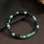 Bohemian Black Agate Beaded Bracelet for Men,Eiastic Green Stone Bead Bracelets,Handmade Stacking Stretch Bracelets Gift