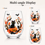 Halloween Pumpkin Scarecrow Whiskey Glass Stemless Tumbler with Crow Sticker Design for Party Drinkware Gift