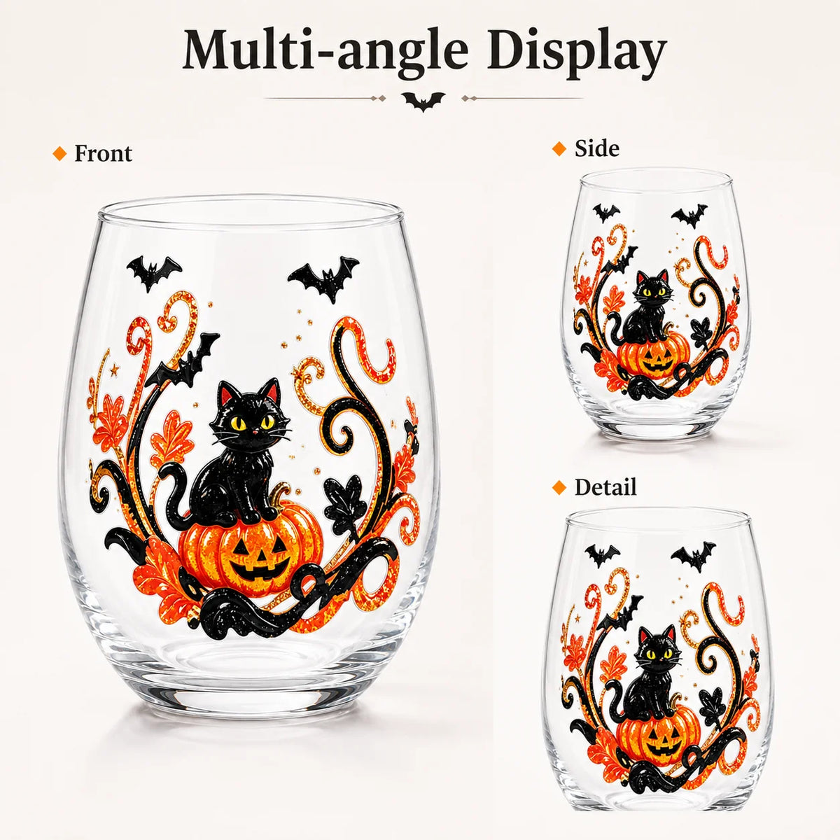 Halloween Pumpkin Scarecrow Whiskey Glass Stemless Tumbler with Crow Sticker Design for Party Drinkware Gift