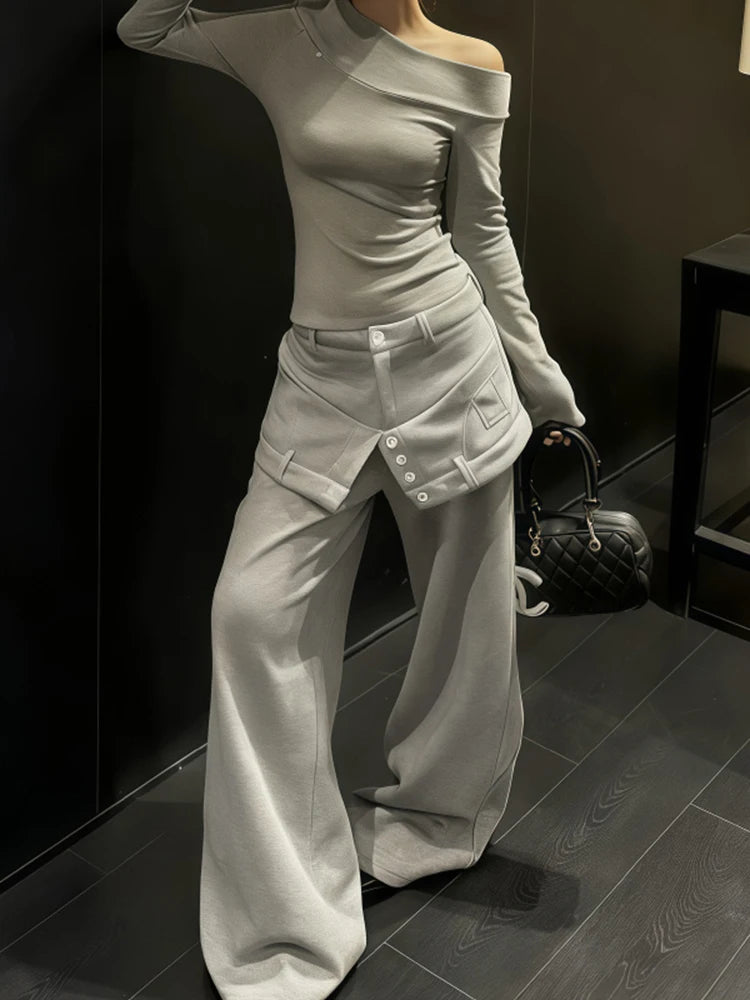 Women's Retro Slit Curtain Skirt Pants 2025 Autumn  Winter New Loose Versatile High-End Design Sense Wide-Leg Sweatpants