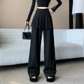 Suit wide leg pants skirt women's autumn design sense fake two piece pleated skirts high waisted loose floor length pants