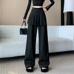 Suit wide leg pants skirt women's autumn design sense fake two piece pleated skirts high waisted loose floor length pants