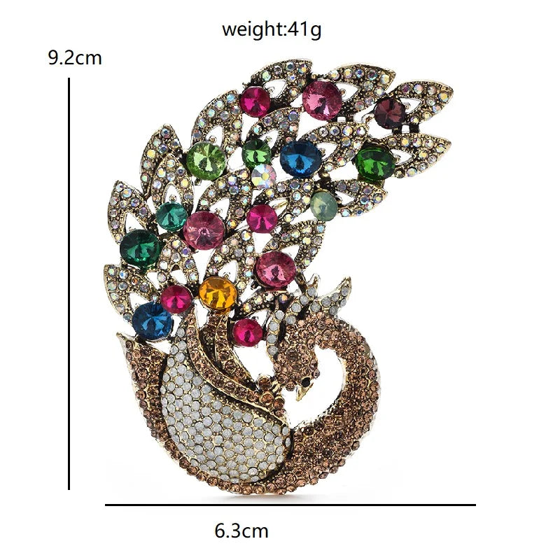 Wuli&baby Big Sparkling Full Multicolor Rhinestone Peacock Brooch Pin For Women Coat Winter Jewelry Accessory Gift
