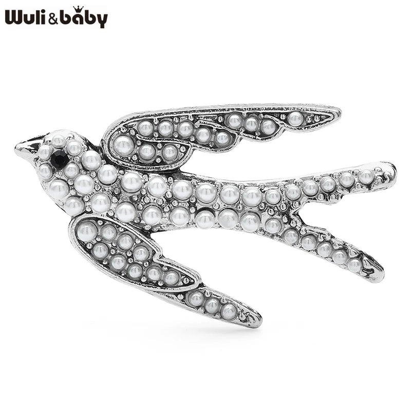 Wuli&baby Vintage Pearl Swallow Brooches For Women Unisex 2-color Lovely Flying Bird Party Casual Brooch Pins Gifts