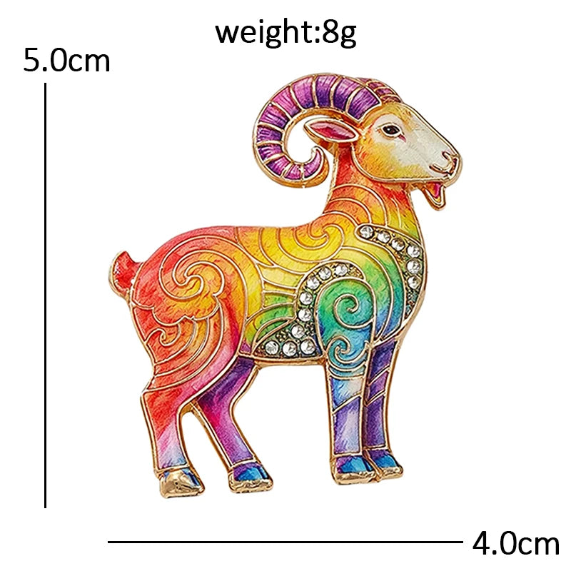 PENDRA Zodiac Goat Multicolor Rhinestone Brooch