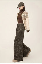 Lazy style floral print woolen suit pants women in winter new loose and versatile casual curved knife wide leg pants