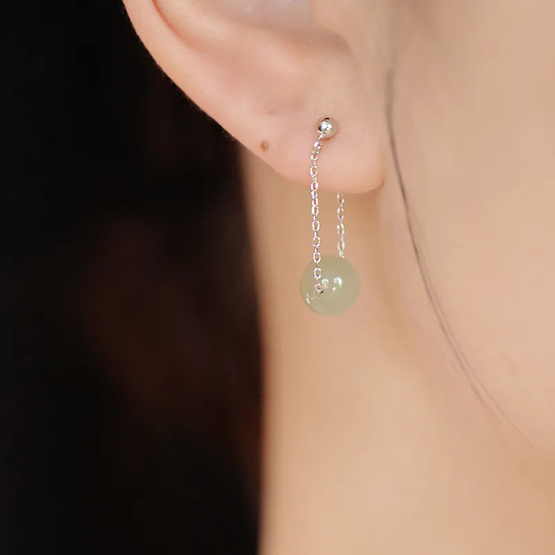 VENTFILLE Silver Color Hetian Jade Earrings for Ladies Girl Gift Modern OfficeTemperament Vintage Jewelry Dropshipping
