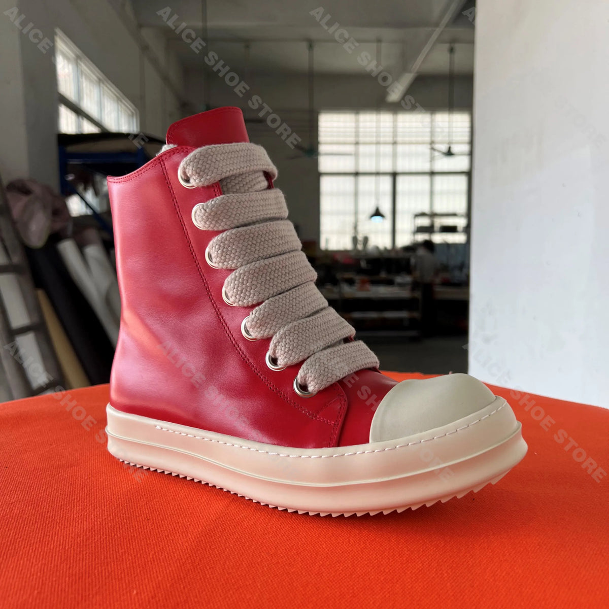 Men Casual Shoes Jumbo Lace Up High Top Brand Genuine Leather Thick Sole Women Luxury Trainer Designer Sneakers Big Plus Size