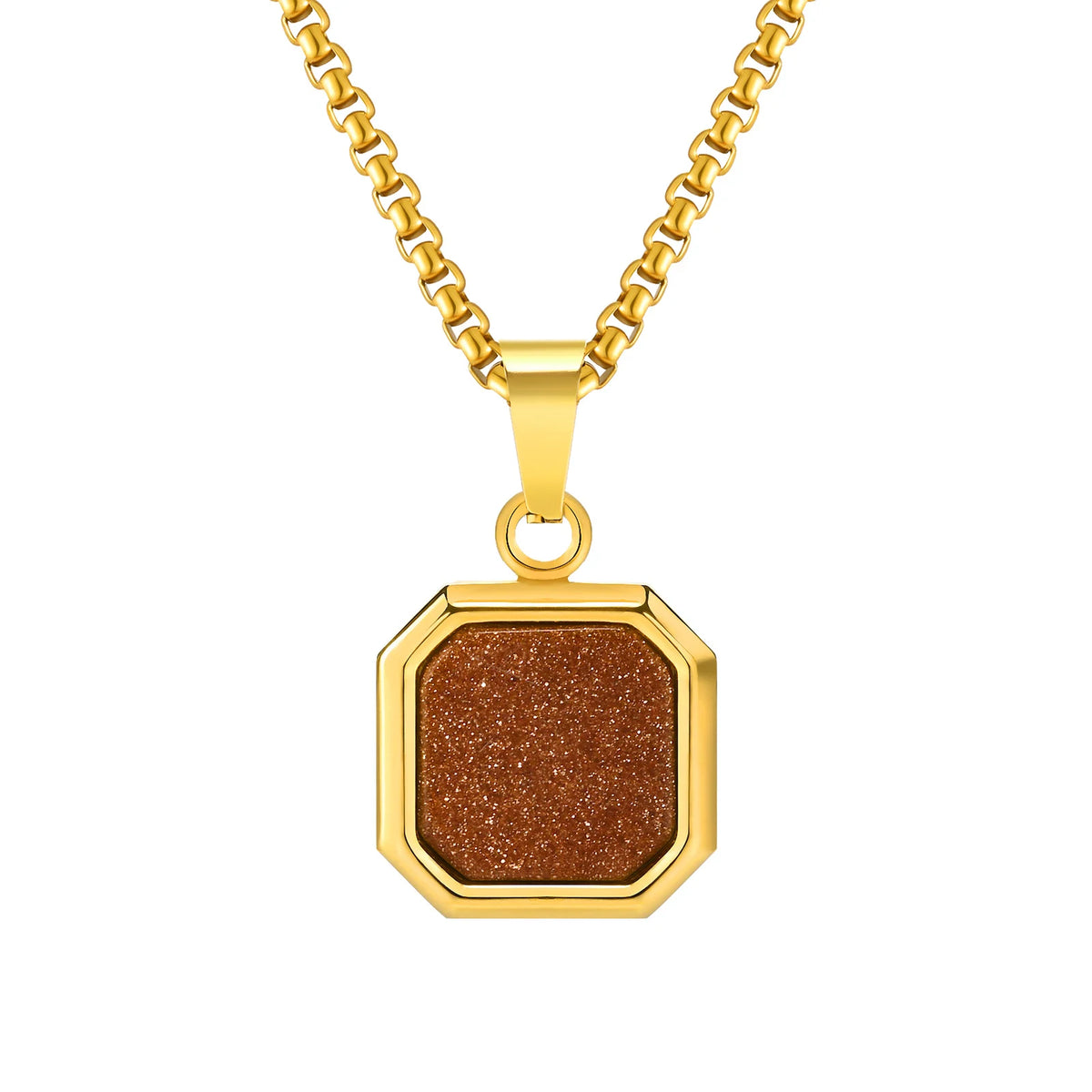 Mens Square Natural Stone Necklaces,Waterproof Stainless Steel Geometric Pendant Collar,Stylish Hip Hop Cool  Jewelry Gites