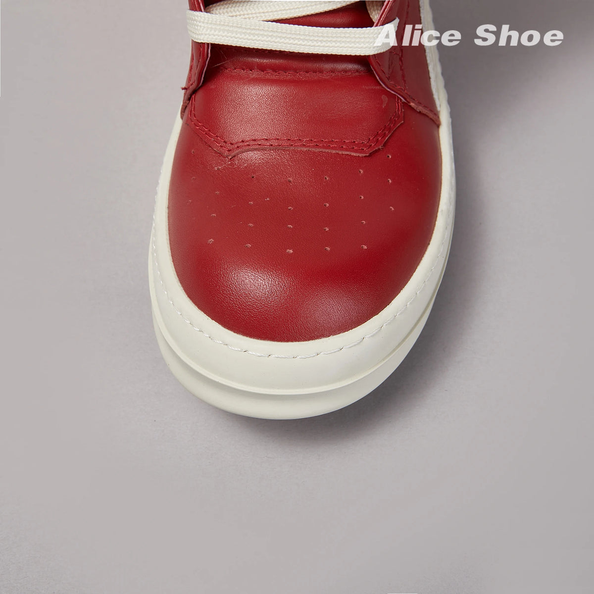 PENDRA Crimson Geobasket Red Leather High-Top Zip Lace-Up Thick-Sole Ankle Boots