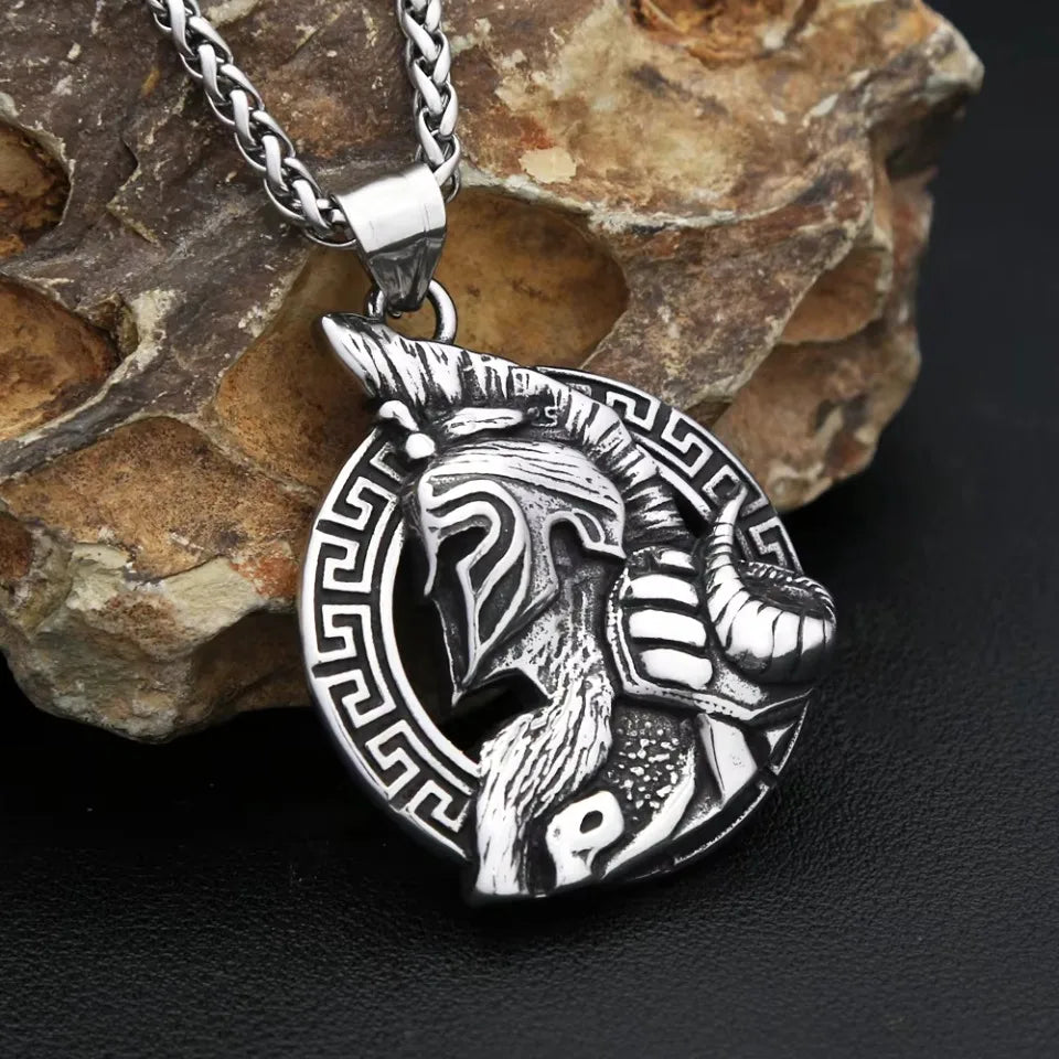 PENDRA Sparta Warrior Vintage Stainless Steel Pendant Necklace