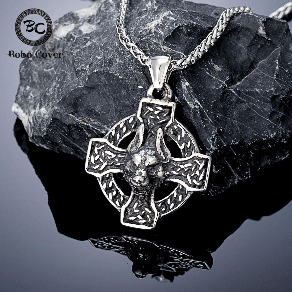 PENDRA Celtic Knot Rune Wolf Necklace