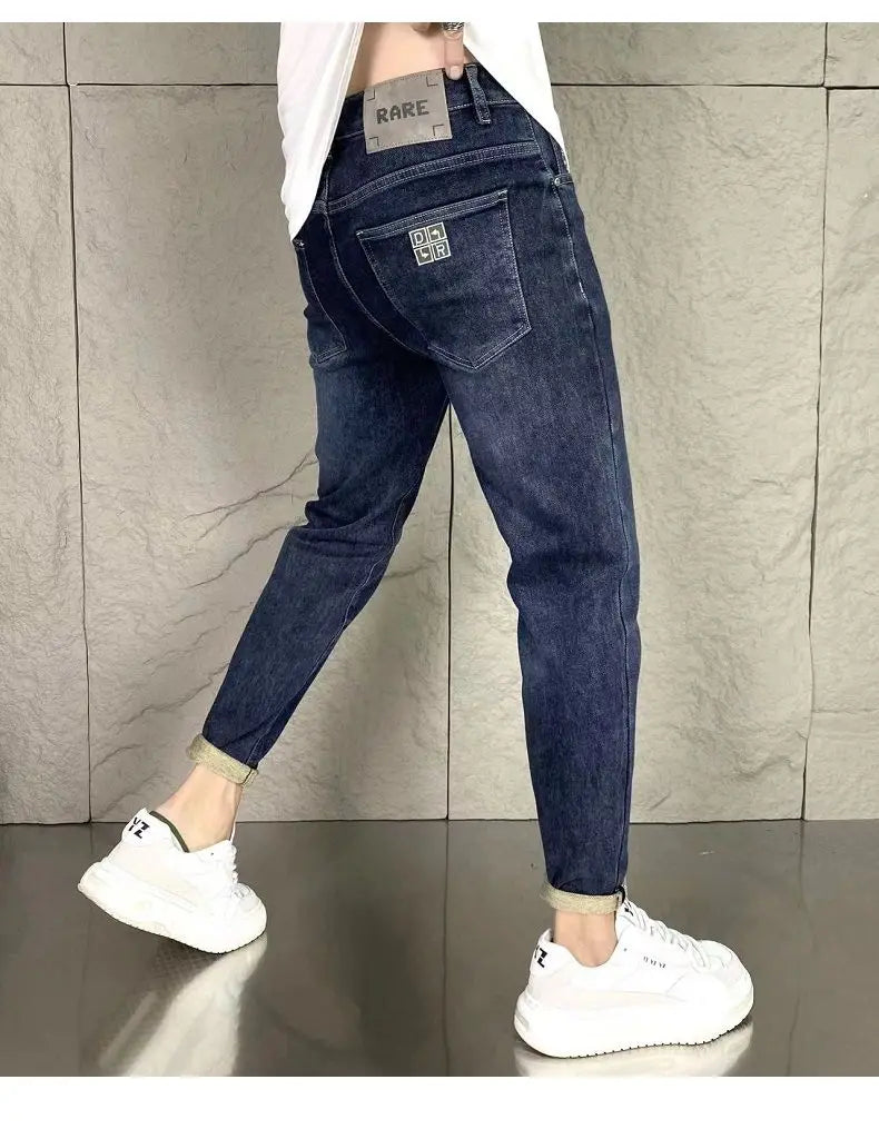 New Harajuku Fashion Trendy Spring Autumn Slim Fit Casual Jeans for Men Vintage Tapered Pencil Pants Stretch Boyfriend Jeans