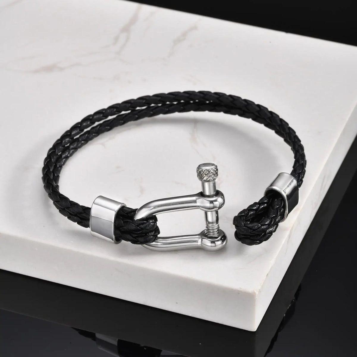 Stylish Leather Bracelet for Men Boys,Black Double Layers Leather Rope Bracelets,Trendy Jewelry Gifts to Dad Husband
