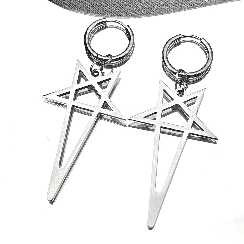 Pentagram Spike Rivet Hoop Earrings For Women Men Stainless Steel Gothic Punk Hiphop Rock Musical Ear Pendant Jewelry Gifts
