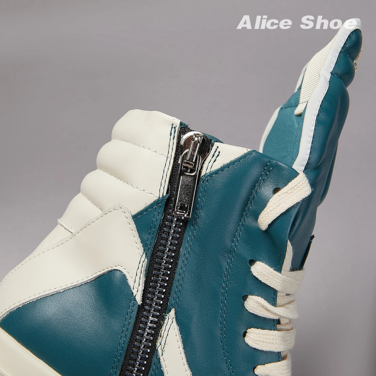 PENDRA Blue Geobasket Blue Leather High-Top Zip Lace-Up Thick-Sole Ankle Boots