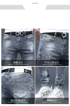 Spring Summer White Hot Drill Ripped Cowboy Korean Style Streetwear Men Washed Luxury Holes Slim Hip-hop Stylish Jeans Trousers
