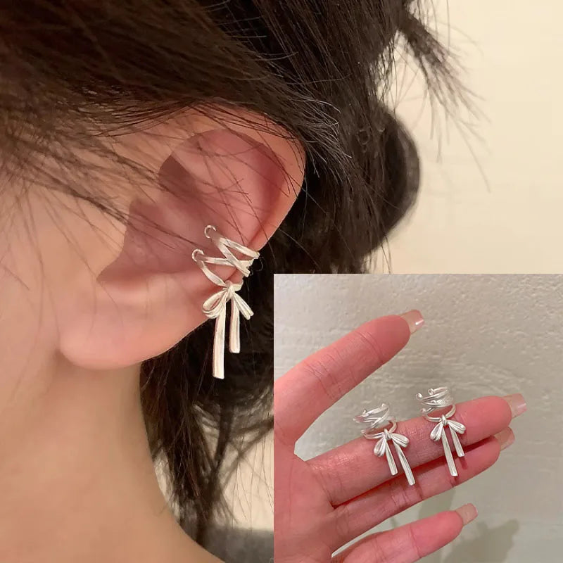 VENTFILLE Silver Color Tassel Ear Clip for Women Asymmetrical Trendy Party Jewelry 925 Stamp Birthday Gifts Dropship Wholesale