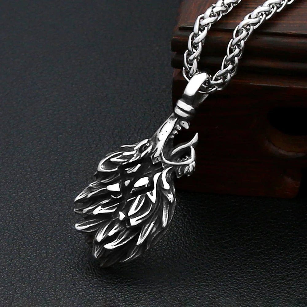 PENDRA Wolfcrest Stainless Steel Viking Wolf Head Pendant
