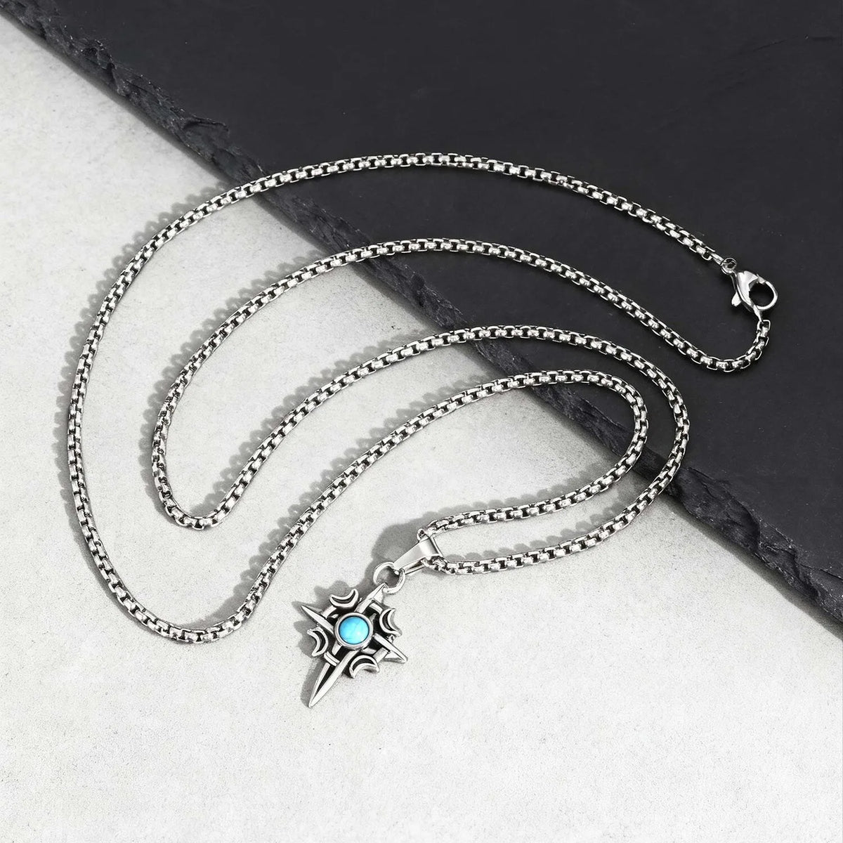 Vintage Viking Celtic Knot Necklace for Men,Stailess Steel Natural Stone Necklace,Punk Healing Jewelry Gift