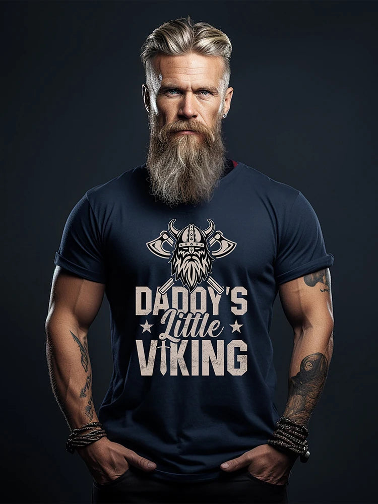 Summer Everyday Casual Men's T-shirt Fashionable Street Men's T-shirt Outdoor Sports Comfort Men's Short Sleeve Top Viking Print