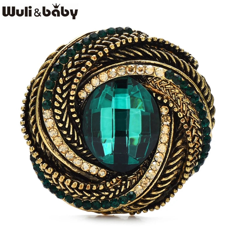 PENDRA Aurette 2-Color Vintage Rhinestone Round Brooch