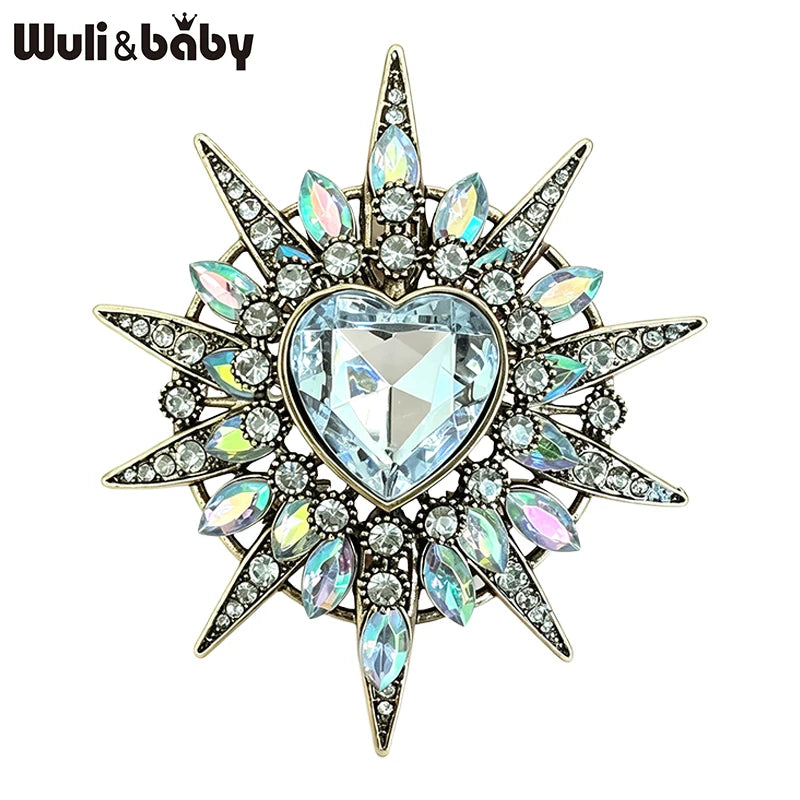 PENDRA Heartstar Vintage Crystal Heart Star Brooch