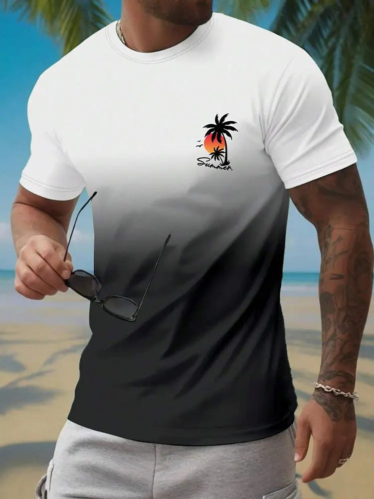 Summer Casual Everyday Men's Short Sleeve Top Hawaiian Men's Fashion T-shirt Outdoor Beach Men's Crew Neck T-shirt 3D Print