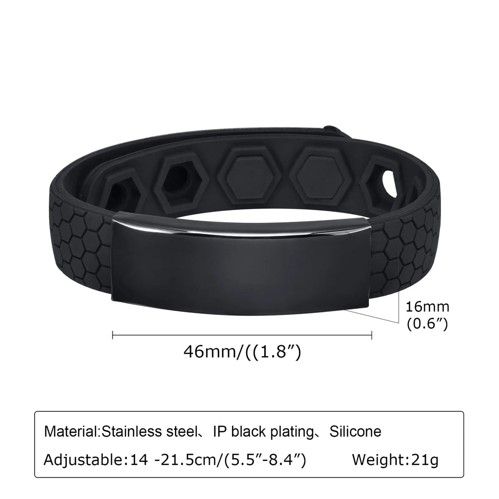 Free Engrave Silicone Bracelets for Men Boys,New Anti Static Custom ID Wristband,Personalized Jewelry