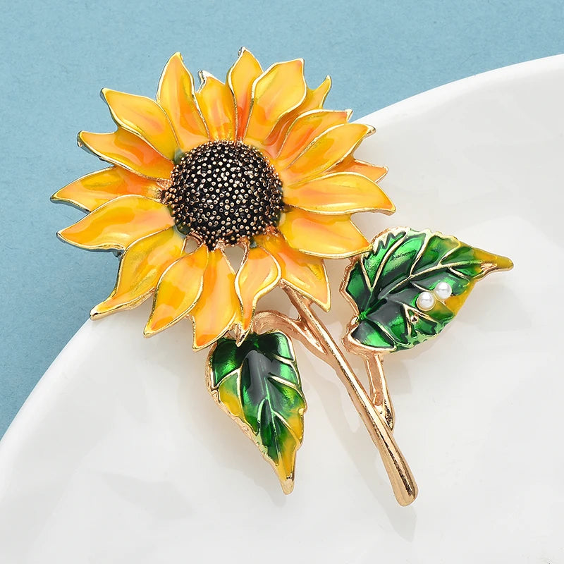 PENDRA Solara Yellow Enamel Sunflower Brooch