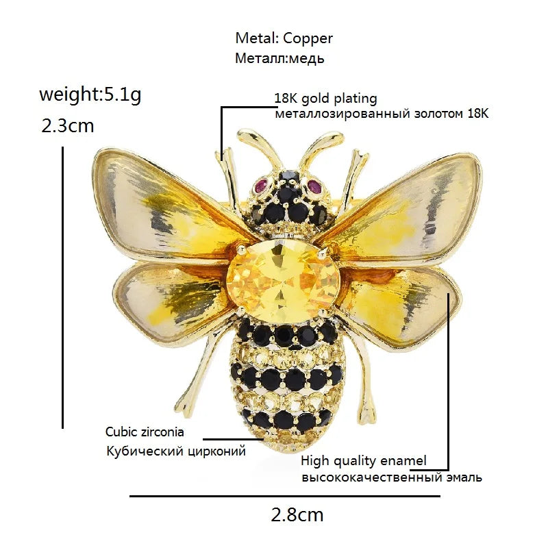 Wuli&baby Luxury Bee Brooches For Women Men Cubic Zirconia Insects Office Party Brooch Pins Gifts